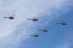Mi-26 (halo) Helicopters Fly On Military Parade Devoted To 70th Stock Photo