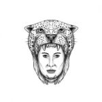 Amazon Warrior Jaguar Headdress Tattoo Stock Photo