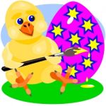 Chick Painting Easter Egg Stock Photo