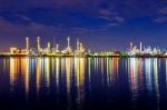 Oil Refinery At Night In Bangkok, Thailand Stock Photo