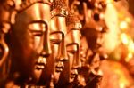 Gold Buddha Head Arranged Selective Focus Stock Photo