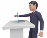 Businessman Punches Laptop Means Computer Commerce And Furious Stock Photo