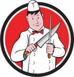Butcher Sharpening Knife Circle Cartoon Stock Photo