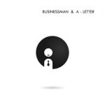Black Circle Sign And Businessman Icon.creative A-letter Icon Stock Photo