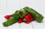 Fresh Red And Green Cayenne Peppers Stock Photo