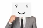 Concept Business Show Paper Emotion Smile Hide Face Abstract Stock Photo