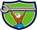 American Bald Eagle Mechanic Spanner Crest Cartoon Stock Photo