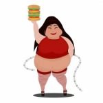 Cartoon Fat Woman Holding A Big Burger Stock Photo