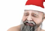 Old Man In Santa Claus Hat Stock Photo