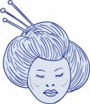 Geisha Girl Head Drawing Stock Photo
