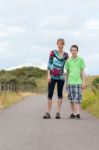 Dutch Mother And Son Walking In Nature Stock Photo
