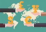 Currency Exchange Concept With World Map Background Stock Photo