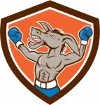 Donkey Boxing Celebrate Shield Cartoon Stock Photo