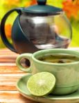 Refreshing Lime Tea Represents Cafeteria Refreshed And Citrus Stock Photo