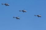 Ansat-u Light Multipurpose Helicopters Fly On Military Parade De Stock Photo