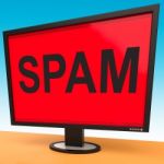 Spam Screen Shows Spamming Unwanted And Malicious Mail Stock Photo