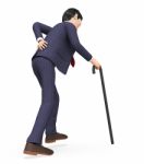Man With Backache Shows Slipped Disk And Guy Stock Photo
