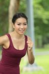 Asian Women Are Jogging Stock Photo
