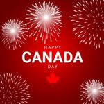 Fireworks On Red Background For National Day Of Canada Stock Photo