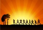 Running , Marathon, On Sunset Background, Graphic Stock Photo
