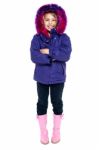Sweet Little Girl In Hooded Jacket Stock Photo