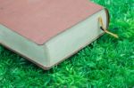 Old Book On The Grass Stock Photo