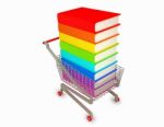 Stacked Books With Shopping Cart Stock Photo