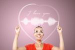 Attractive Woman With Heart Graphics Stock Photo