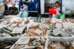 Fresh Fish Market Stall In Monza Stock Photo