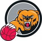 Grizzly Bear Angry Head Basketball Cartoon Stock Photo