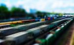 Horizontal Toy Train Vivid Perspective Motion Abstraction Stock Photo