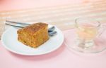 Hot Tea And Carrot Cake Stock Photo