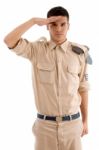 Saluting Young Soldier Stock Photo