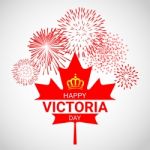 Canada Maple Leaf  With Fireworks For Victoria Day Stock Photo