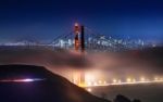 Misty Night And The Golden Gate Stock Photo
