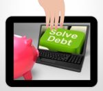 Solve Debt Key Displays Solutions To Money Owing Stock Photo