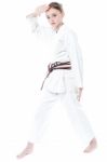 Pretty Young Girl In Karate Uniform Stock Photo