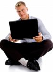 Sitting Man With Notebook Stock Photo