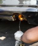 Repairing Exhaust Pipe Stock Photo