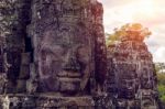 Buddhist Faces Bayon Temple, Angkor Wat In Cambodia Stock Photo
