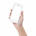 Close-up Hand Hold Phone Isolated On White, Mock Up Smartphone B Stock Photo