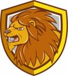 Angry Lion Head Roar Shield Cartoon Stock Photo