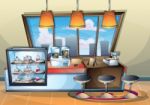 Cartoon  Illustration Interior Cafe Room With Separated Layers Stock Photo