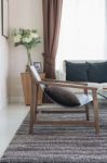Modern Wooden Chair In Living Room Stock Photo