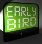 Early Bird Digital Clock Shows Punctuality Or Ahead Of Schedule Stock Photo