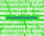 Investments Word Shows Loan For Return And Revenue Stock Photo