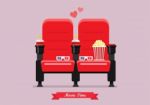 Two Cinema Seats With Popcorn Drinks And Glasses Stock Photo