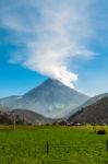 Eruption Of A Volcano Tungurahua, Cordillera Occidental Of The A Stock Photo
