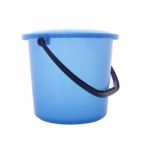 Side Blue Bucket With Cover On White Background Stock Photo