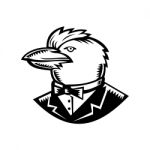 Kookaburra Wearing Tuxedo Woodcut Black And White Stock Photo